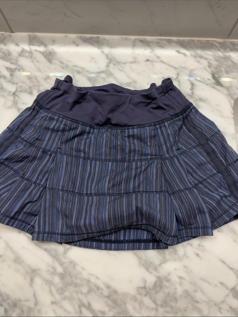Women's Blue Striped Athletic Skirt with Built-In Shorts